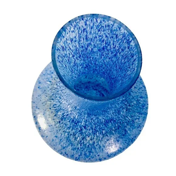 MCM Blue White Splatter Texture Tapered Art Glass Vase 9.5” Vintage - Picture 5 of 13